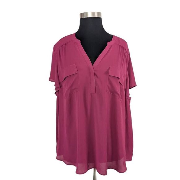 Torrid 4 4X Harper Berry Pink Short Flutter Sleeve Top Georgette Pullover NWT 30 - Picture 4 of 9